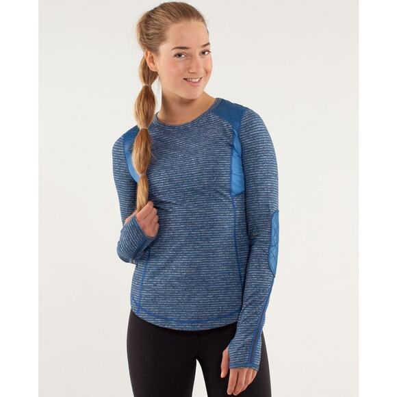 Lululemon Women's Run‎ Ice Queen Long Sleeve Top Size 4 Blue Striped - Picture 1 of 15